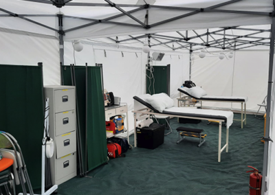 Event first aid tent with medical equipment